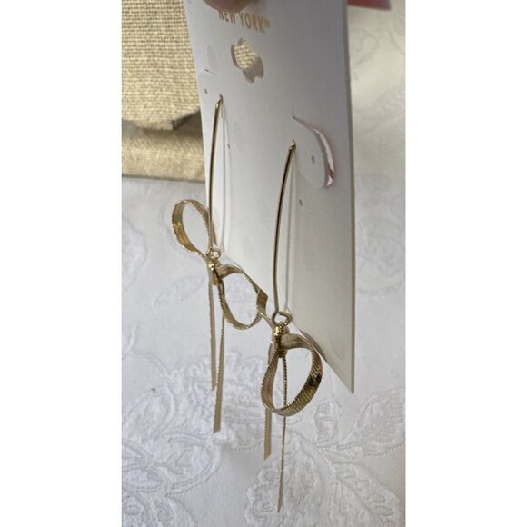 Isaac Mizrahi Goldtone Herringbone Ribbon Bow Dangle Drop Earrings 4" NEW - Picture 5 of 8